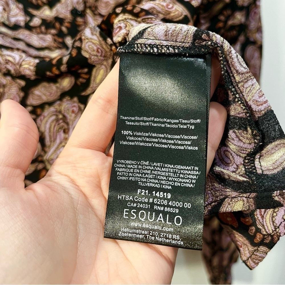 ESQUALO Paisley Floral Button Down Boho Semi Sheer Blouse Long Sleeve Top Medium - Picture 11 of 11